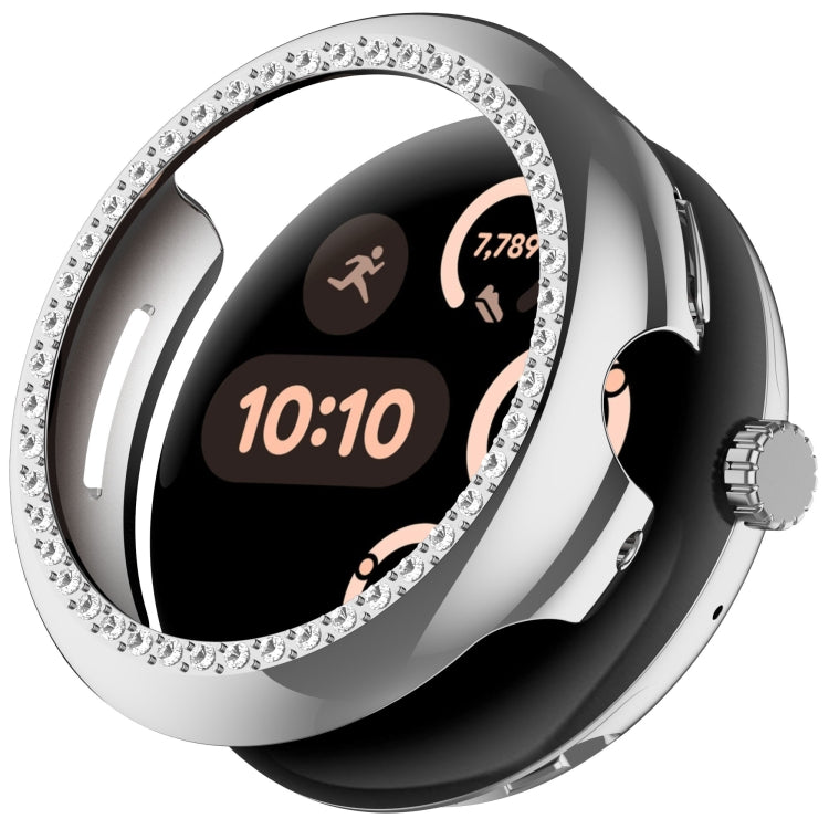 For Google Pixel Watch 3 45mm Diamond Electroplated PC Half Coverage Watch Protective Case(Silver)