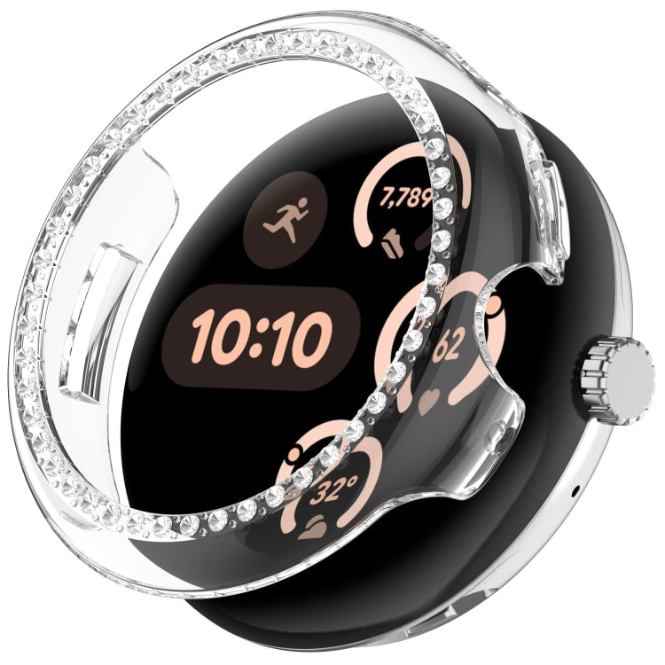 For Google Pixel Watch 3 45mm Diamond Electroplated PC Half Coverage Watch Protective Case(Transparent Color)