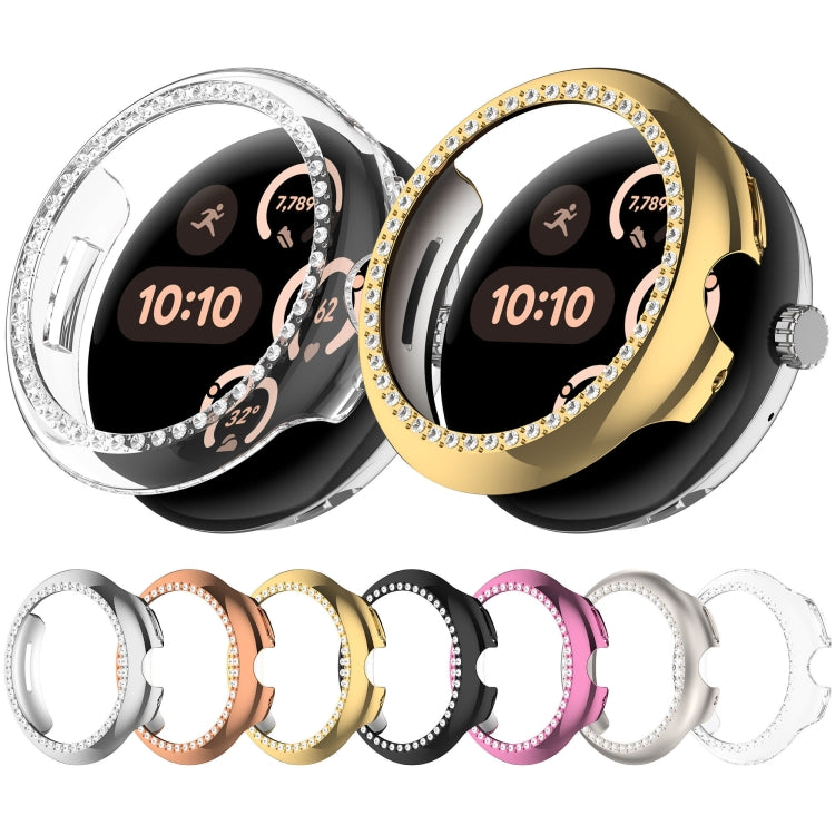For Google Pixel Watch 3 45mm Diamond Electroplated PC Half Coverage Watch Protective Case(Gold)