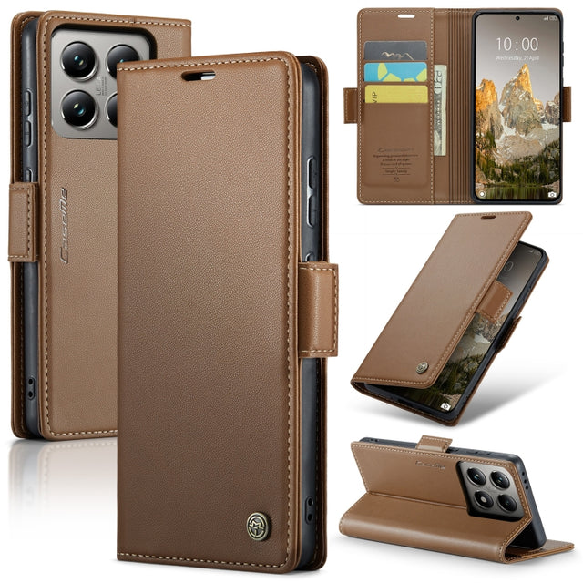 For Xiaomi 14T Pro CaseMe 023 Butterfly Buckle Litchi Texture RFID Anti-theft Leather Phone Case(Brown)
