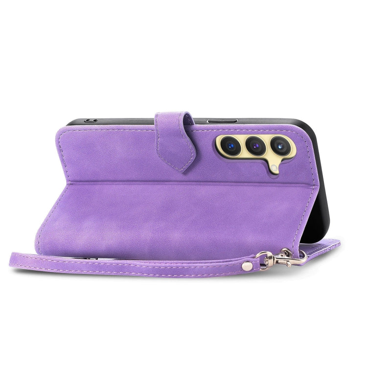 For Samsung Galaxy S25 5G Embossed Flower Zipper Leather Phone Case(Purple)