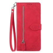 For Samsung Galaxy S25+ 5G Embossed Flower Zipper Leather Phone Case(Red)