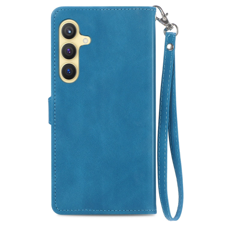 For Samsung Galaxy S25+ 5G Embossed Flower Zipper Leather Phone Case(Blue)