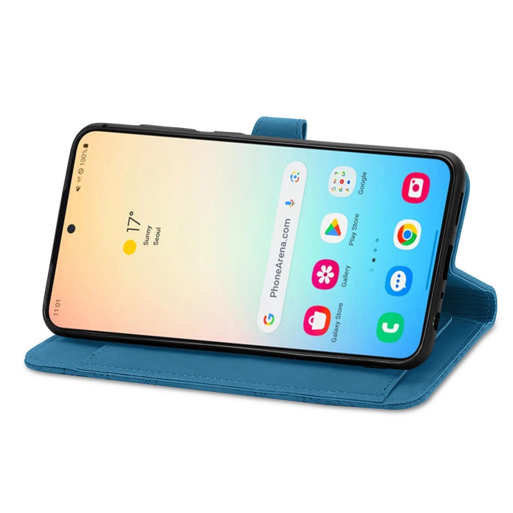 For Samsung Galaxy S25+ 5G Embossed Flower Zipper Leather Phone Case(Blue)