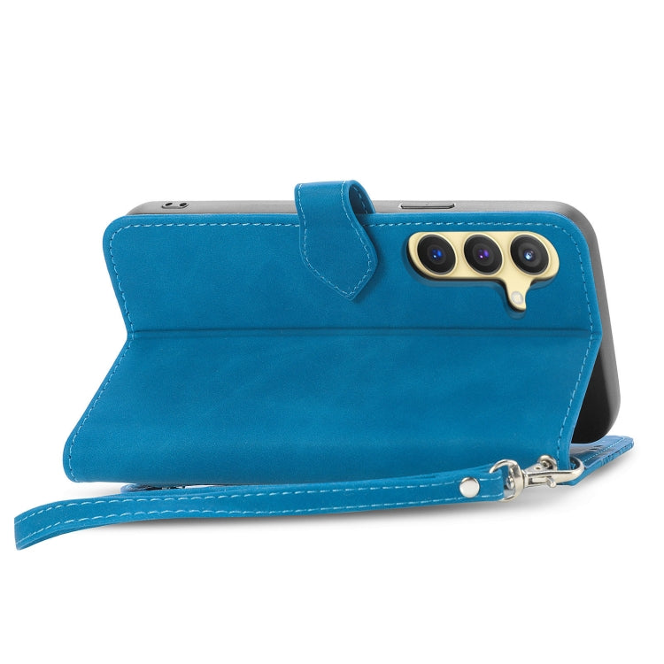 For Samsung Galaxy S25+ 5G Embossed Flower Zipper Leather Phone Case(Blue)