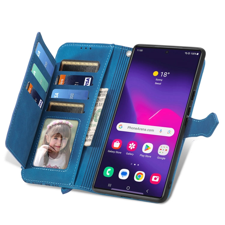 For Samsung Galaxy S25 Ultra 5G Embossed Flower Zipper Leather Phone Case(Blue)