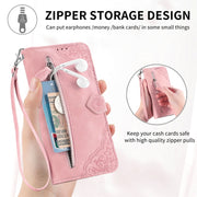 For Samsung Galaxy S25 5G Embossed Flower Zipper Leather Phone Case(Red)