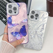 For iPhone 16e Plating Texture Butterfly TPU Phone Case with Glitter Lens Film(Silver Butterflies HU6)