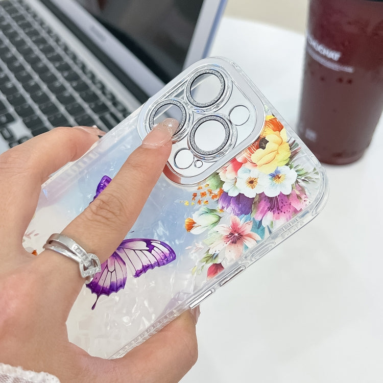 For iPhone 16e Plating Texture Butterfly TPU Phone Case with Glitter Lens Film(Silver Butterflies HU6)