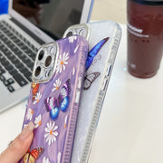 For iPhone 16e Plating Texture Butterfly TPU Phone Case with Glitter Lens Film(Purple Butterflies HU4)