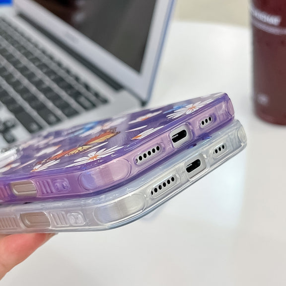 For iPhone 16e Plating Texture Butterfly TPU Phone Case with Glitter Lens Film(Purple Butterflies HU4)