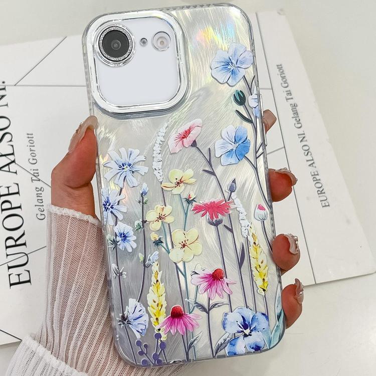 For iPhone 16e Electroplating Flowers Plants Texture TPU Phone Case(Wildflower FL2)