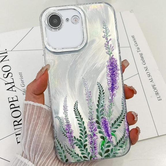 For iPhone 16e Electroplating Flowers Plants Texture TPU Phone Case(Lavender FL3)