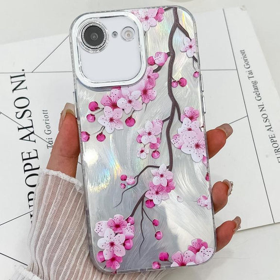 For iPhone 16e Electroplating Flowers Plants Texture TPU Phone Case(Plum Flower FL6)