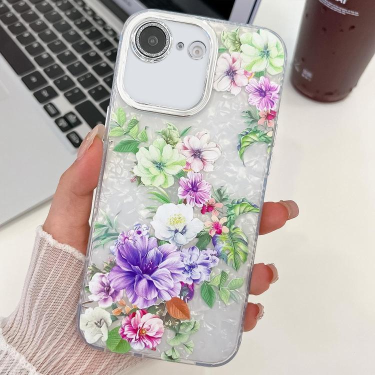 For iPhone 16e Electroplating Flowers Plants Texture TPU Phone Case(Colorful Peony FL10)