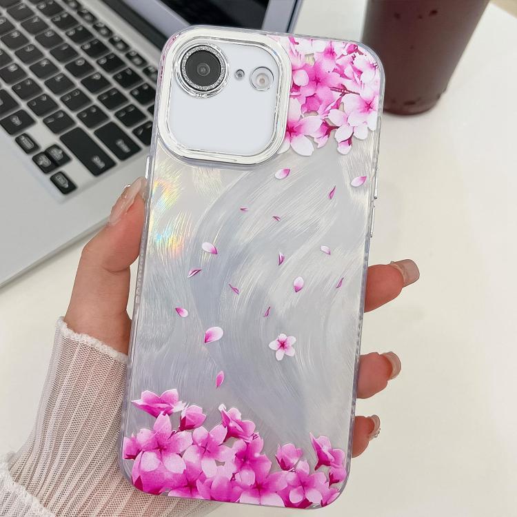 For iPhone 16e Electroplating Flowers Plants Texture TPU Phone Case(Sakura FL12)