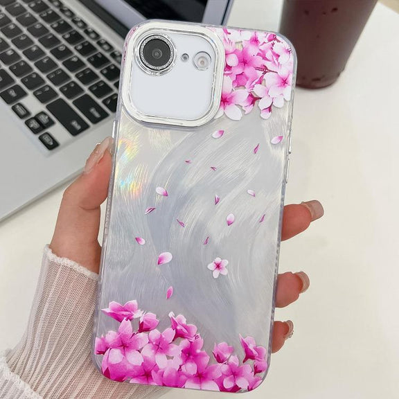 For iPhone 16e Electroplating Flowers Plants Texture TPU Phone Case(Sakura FL12)