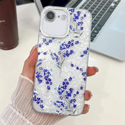 For iPhone 16e Electroplating Flowers Plants Texture TPU Phone Case(Blue Flower FL13)