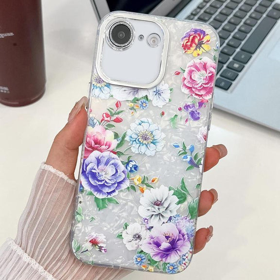 For iPhone 16e Electroplating Flowers Plants Texture TPU Phone Case(Peony FL14)