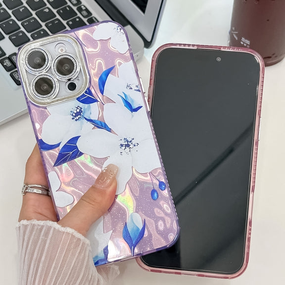 For iPhone 16e Electroplating Flowers Plants Texture TPU Phone Case(Sakura FL12)