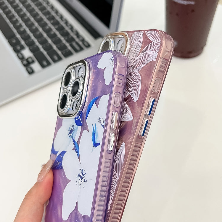 For iPhone 16e Electroplating Flowers Plants Texture TPU Phone Case(Blue Flower FL13)