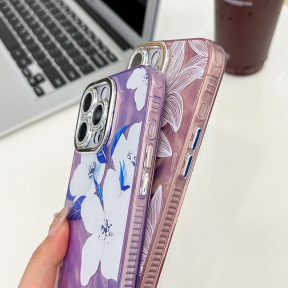 For iPhone 16e Electroplating Flowers Plants Texture TPU Phone Case(Bougainvillea FL8)