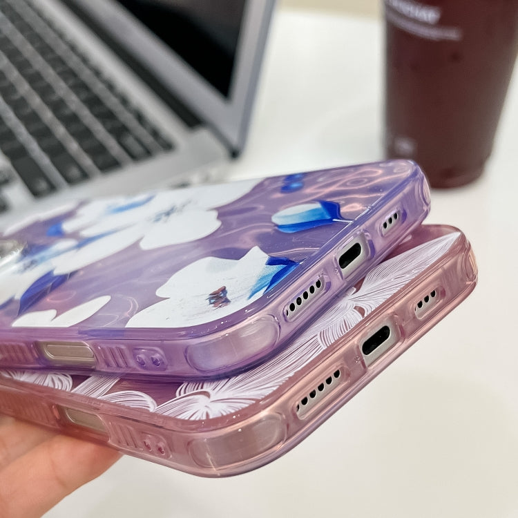 For iPhone 16e Electroplating Flowers Plants Texture TPU Phone Case(Peach Blossom FL18)