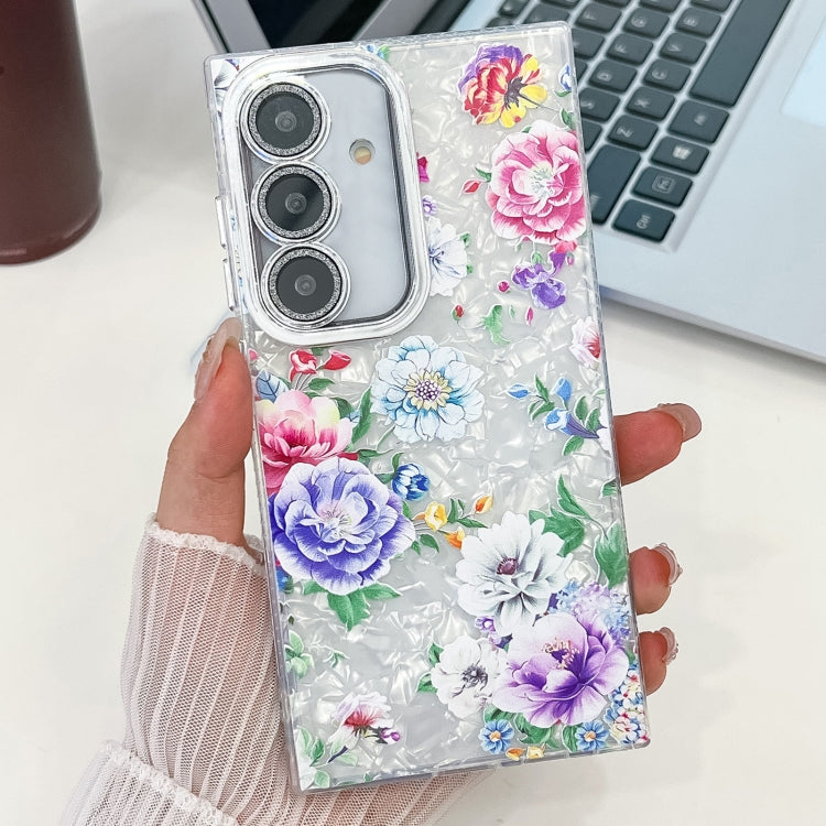 For Samsung Galaxy S25 5G Electroplating Flowers Plants Texture TPU Phone Case(Peony FL14)
