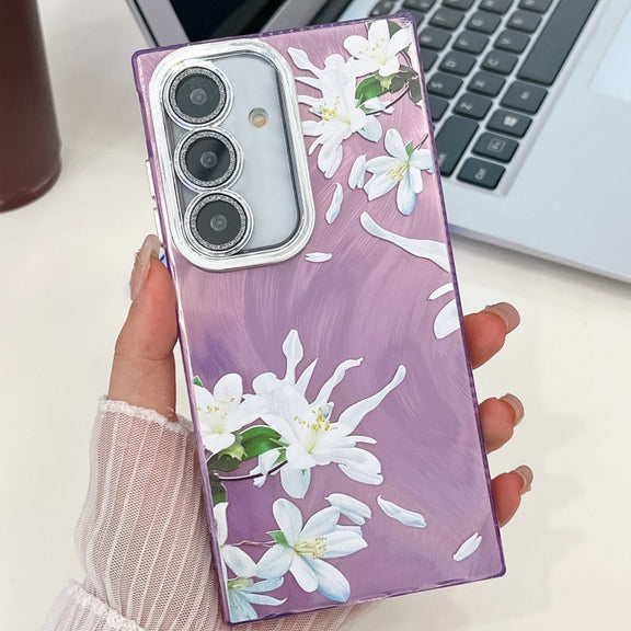 For Samsung Galaxy S25+ 5G Electroplating Flowers Plants Texture TPU Phone Case(Gardenia FL15)