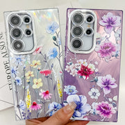 For Samsung Galaxy S25+ 5G Electroplating Flowers Plants Texture TPU Phone Case(Green Plants FL5)