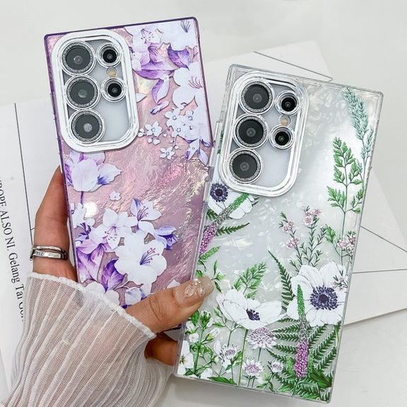 For Samsung Galaxy S25+ 5G Electroplating Flowers Plants Texture TPU Phone Case(Plum Flower FL6)