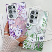 For Samsung Galaxy S25 5G Electroplating Flowers Plants Texture TPU Phone Case(Plum Flower FL6)