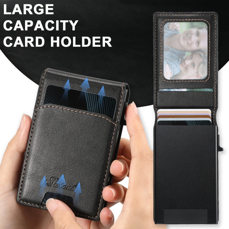 For iPhone 16 Plus Suteni H19 Oil Wax 2-in-1 MagSafe Removable Card Box Back Phone Case(Black)