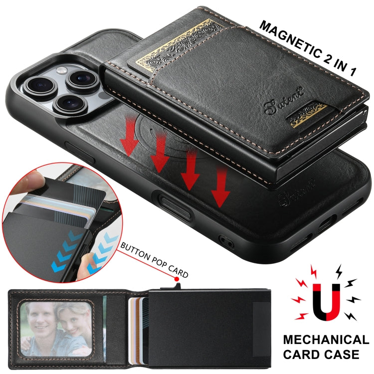 For iPhone 16 Suteni H19 Oil Wax 2-in-1 MagSafe Removable Card Box Back Phone Case(Black)