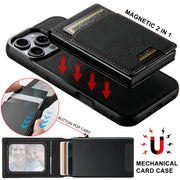 For iPhone 16 Plus Suteni H19 Litchi Grain 2-in-1 MagSafe Removable Card Box Back Phone Case(Black)