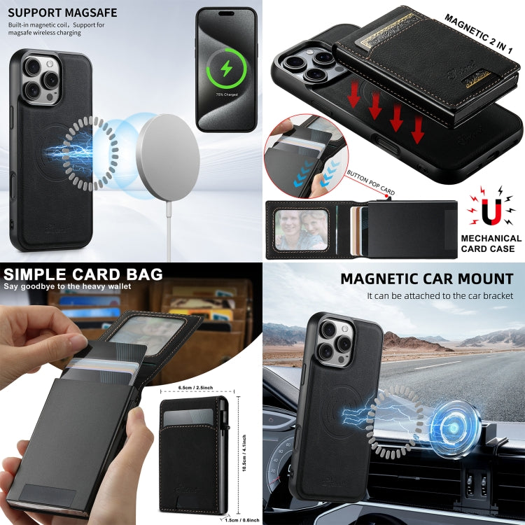 For iPhone 16 Pro Max Suteni H19 Litchi Grain 2-in-1 MagSafe Removable Card Box Back Phone Case(Brown)