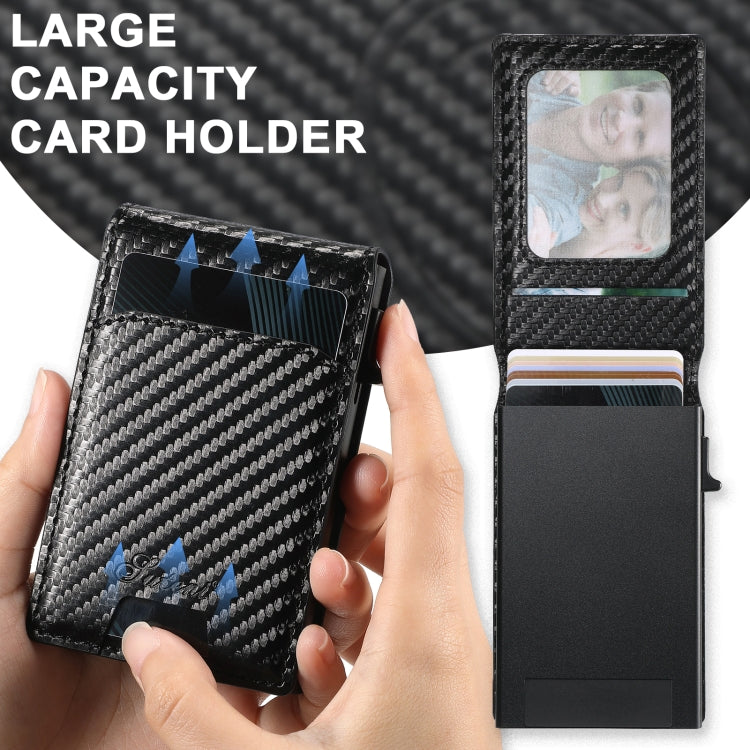 For iPhone 16 Suteni H19 Carbon Fiber Grain 2-in-1 MagSafe Removable Card Box Back Phone Case(Black)