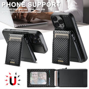 For iPhone 16 Suteni H19 Carbon Fiber Grain 2-in-1 MagSafe Removable Card Box Back Phone Case(Black)