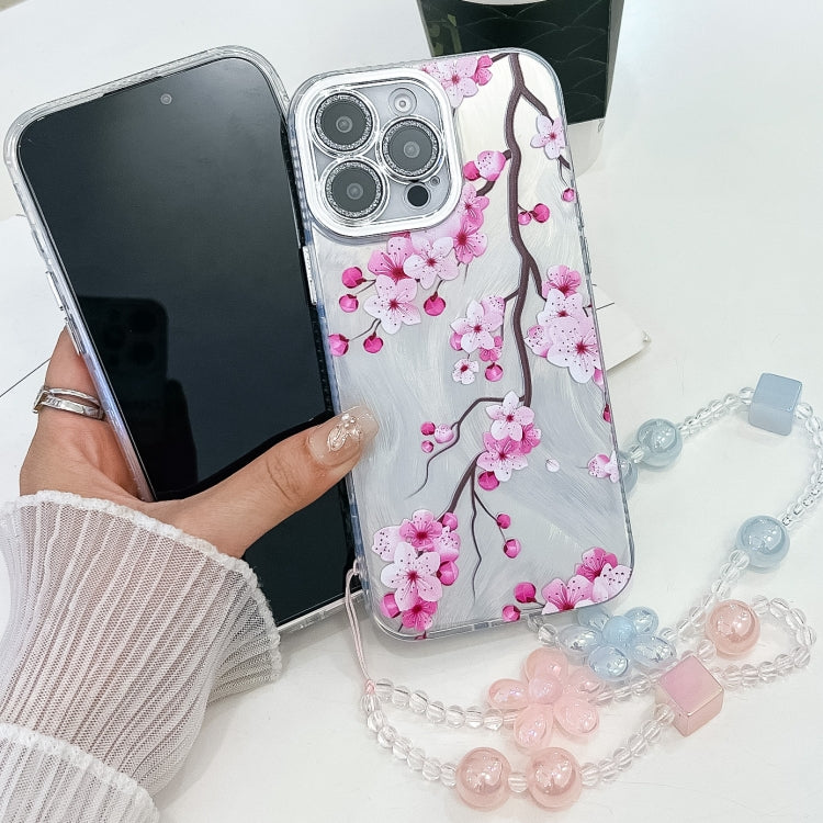 For iPhone 16e Electroplating Flowers Plants Texture Wristband TPU Phone Case(Butterfly Love Flower FL17)