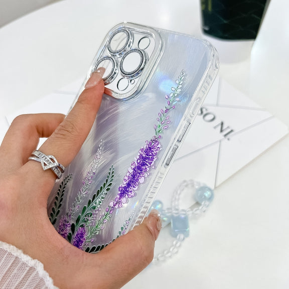 For iPhone 16e Electroplating Flowers Plants Texture Wristband TPU Phone Case(Colorful Peony FL10)