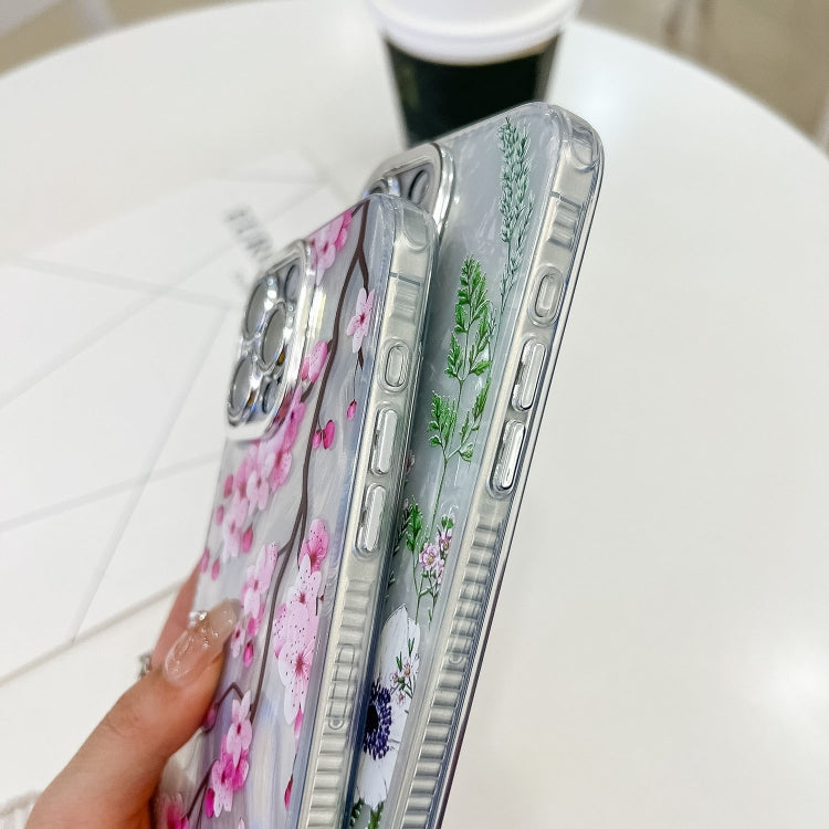 For iPhone 16e Electroplating Flowers Plants Texture Wristband TPU Phone Case(Colorful Peony FL10)