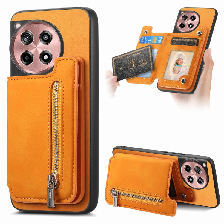 For OnePlus Nord CE4 / Ace 3V Retro MagSafe Zipper Wallet Card Bag Back Phone Case(Yellow)