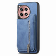 For OnePlus Ace 3 5G / 12R 5G Retro MagSafe Zipper Wallet Card Bag Back Phone Case(Blue)