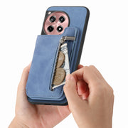 For OnePlus Ace 3 5G / 12R 5G Retro MagSafe Zipper Wallet Card Bag Back Phone Case(Blue)
