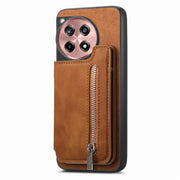 For OnePlus Ace 3 5G / 12R 5G Retro MagSafe Zipper Wallet Card Bag Back Phone Case(Brown)