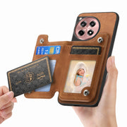 For OnePlus Ace 3 5G / 12R 5G Retro MagSafe Zipper Wallet Card Bag Back Phone Case(Brown)
