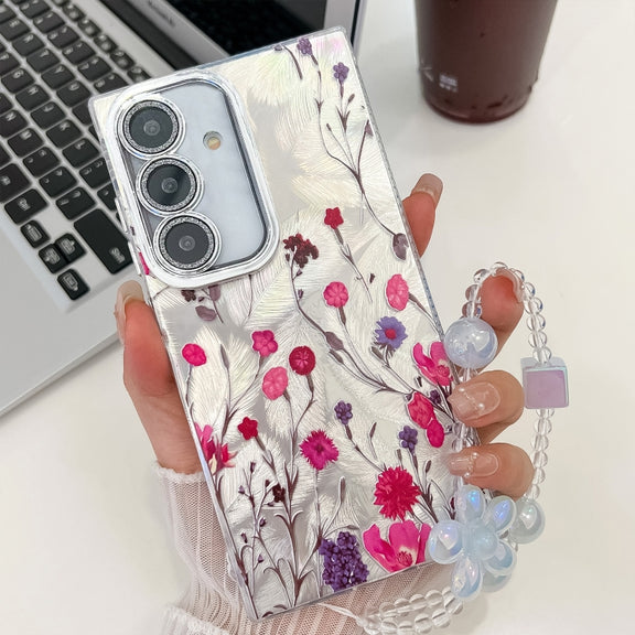 For Samsung Galaxy S25+ 5G Electroplating Flowers Plants Texture Wristband TPU Phone Case(Carnation FL7)