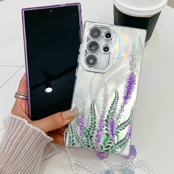 For Samsung Galaxy S25+ 5G Electroplating Flowers Plants Texture Wristband TPU Phone Case(Peony FL14)
