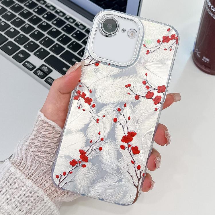 For iPhone 16e Electroplating Flower Texture TPU Phone Case(Red Plum Blossom SH2)