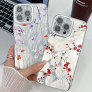 For iPhone 16e Electroplating Flower Texture TPU Phone Case(Red Plum Blossom SH2)